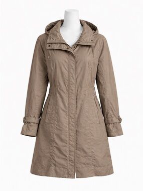 Size XL Cole Haan Women’s Hooded Lightweight Rain Jacket Car Coat Taupe